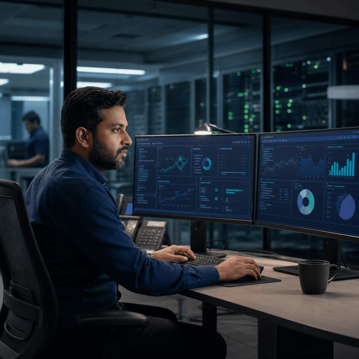Healthcare IT analyst monitoring secure billing infrastructure